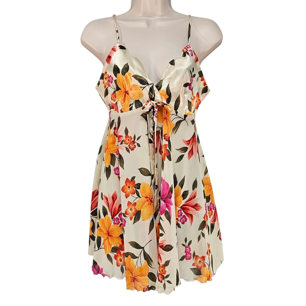 Vintage 90s Victoria’s Secret Floral Satin Slip Dress Nightie Chemise Size S